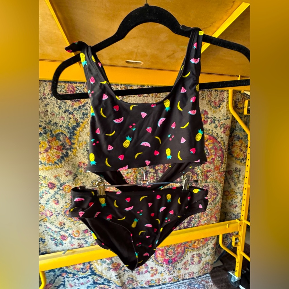 Girls Old Navy Black Bikini with Colorful Fruit Print, size xxl.